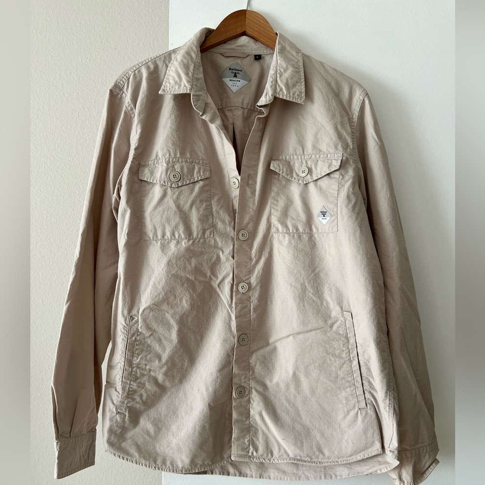 Barbour Beacon Ripstop Button Down Over Shirt | light tan | size L